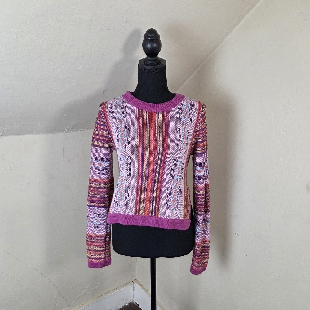 Gryphon New York Short  Sweater Boho Pattern Multicolor Size XS